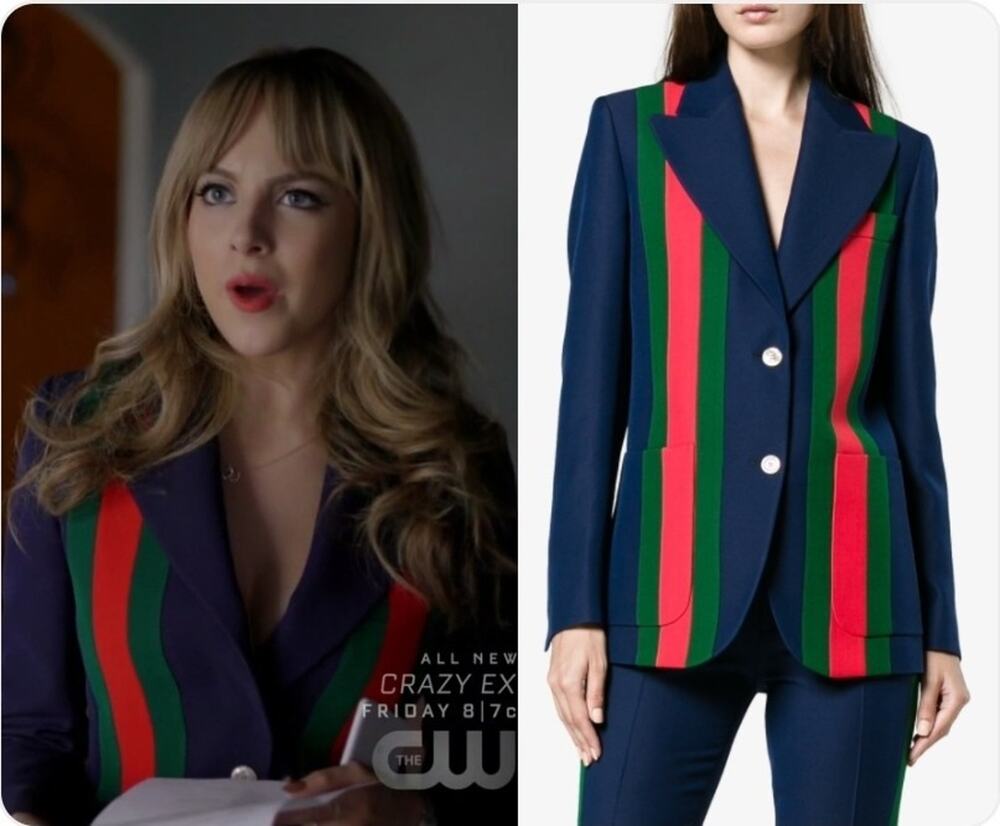 Gucci Striped Wool Silk-Blend Crepe Blazer Blue Web Stripe Bee Lining Moth IT 42